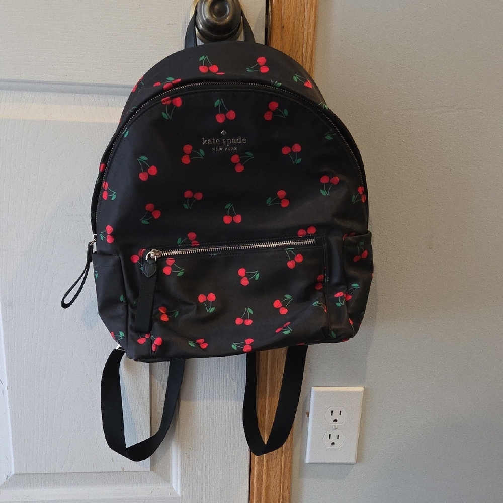 kate spade black cherry-print backpack
